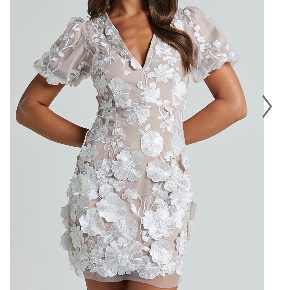 SHOWPO 3D White Floral Mini Dress